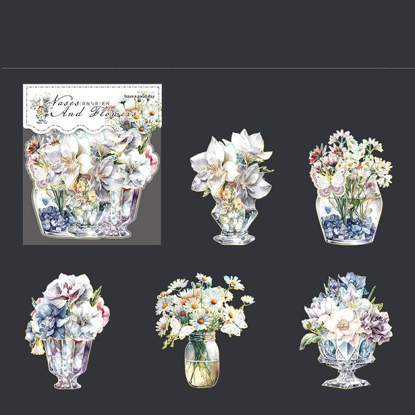 Aufkleber der Vasen- und Blumenserie 